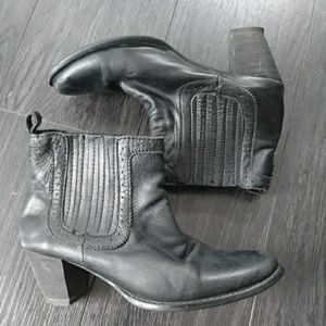 Black Leather Western Ankle Boots